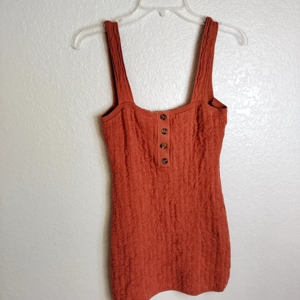 Free People Beach Short & Sweet Mini back buttons rusty orange Dress sz S